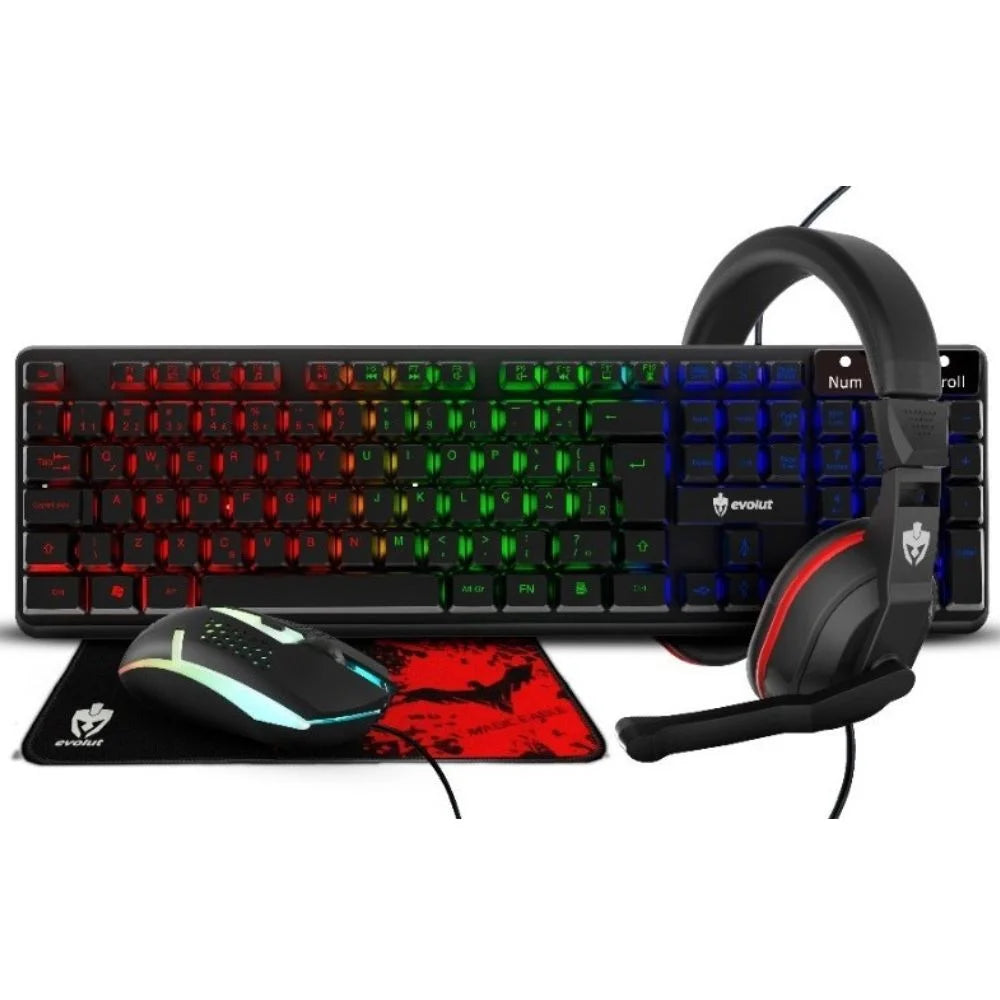 Combo Gamer EG 54  (Teclado + Mouse + Fone + Mouse ped) - EVOLUT