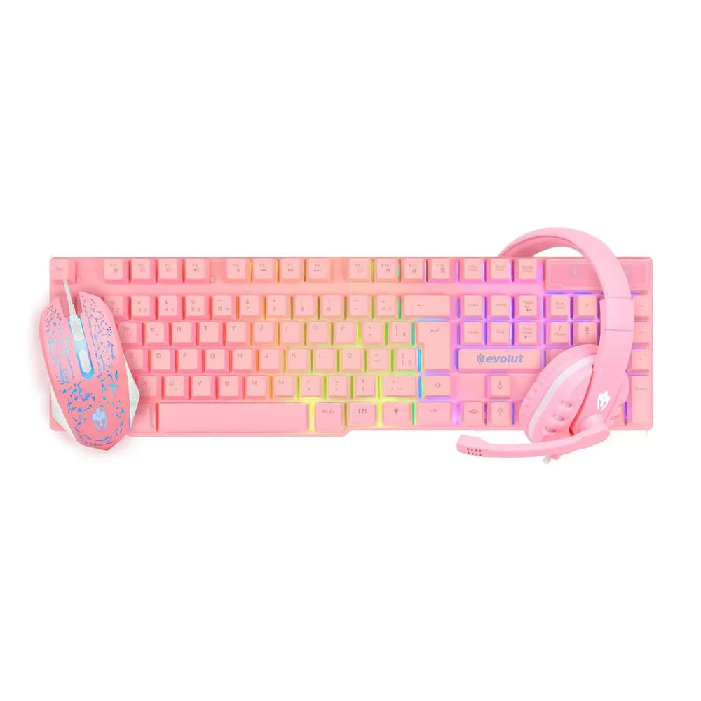 Combo Gamer EG 53 ROSA  (Teclado + Mouse + Fone) - EVOLUT